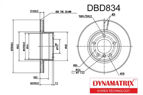 Тормозной диск DYNAMAX DBD834 вентилируемый , передняя ось