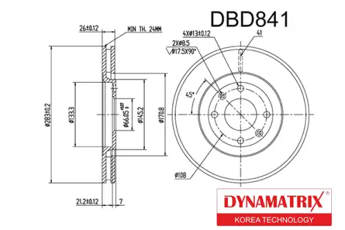 Тормозной диск DYNAMAX DBD841 вентилируемый , передняя ось
