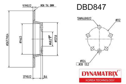 Тормозной диск DYNAMAX DBD847 полный , задняя ось