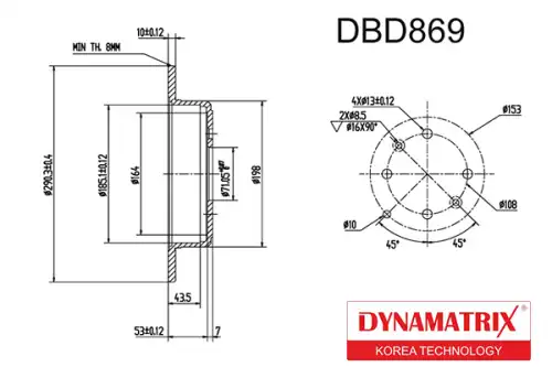 Тормозной диск DYNAMAX DBD869 полный , задняя ось