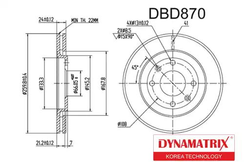 Тормозной диск DYNAMAX DBD870 вентилируемый , передняя ось