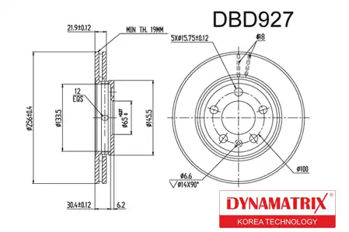 Тормозной диск DYNAMAX DBD927 вентилируемый , передняя ось