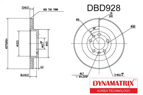 Тормозной диск DYNAMAX DBD928 вентилируемый , передняя ось