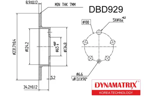 Тормозной диск DYNAMAX DBD929 полный , задняя ось