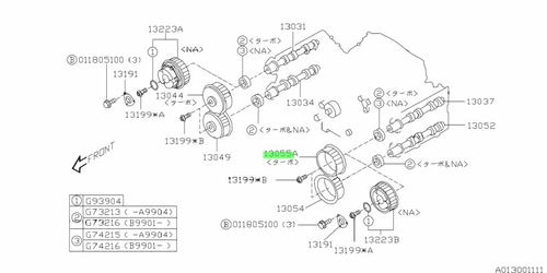 13055AA022 ШЕСТЕРНЯ РАСПРЕДВАЛА ВПУСК. ЛЕВ. 00/10 SUBARU