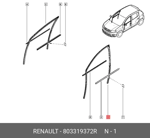 803319372R Уплотнитель стекла двери передней левой Renaul RENAULT