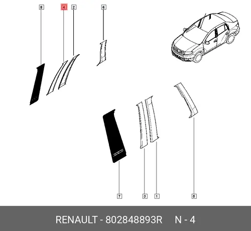 ENJOLIVEUR MONTANT AR P/AV D 802848893R RENAULT
