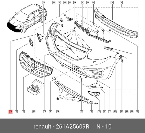  Накладка Декор Бампера Пер (Плас) - 261A25609R RENAULT