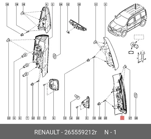 ФОНАРЬ ЗАДН ЛЕВ КОРПУС /(ПЛАС) FEU COMBI 265559212R RENAULT