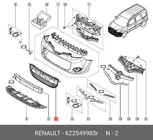 Решетка бампера RENAULT 622549985R