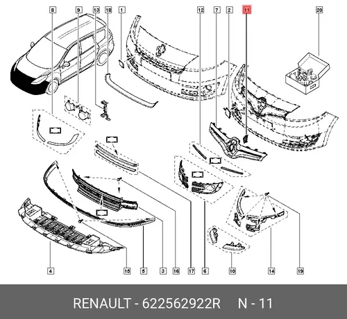 Решетка бампера RENAULT 622562922R