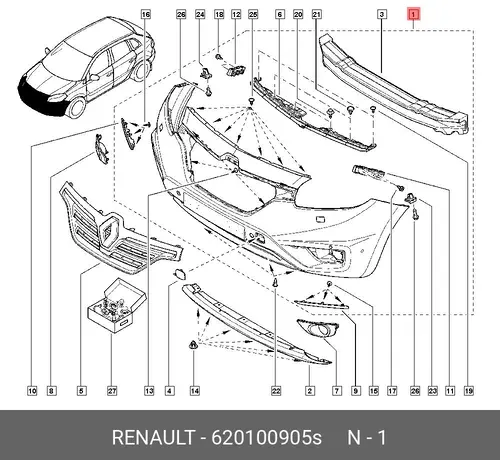  КОМПЛ БАМПЕРА ПЕР 9ШТ (ПЛАС) 620100905S RENAULT
