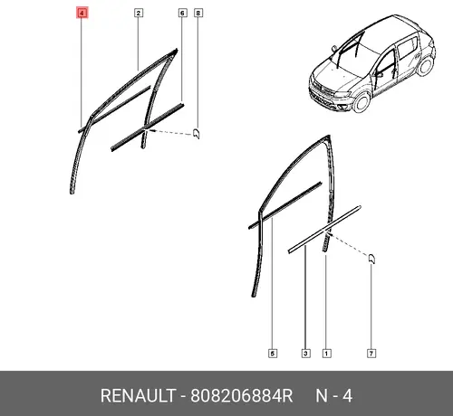 Уплотнитель двери RENAULT 808206884R