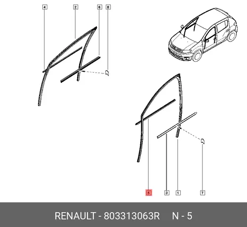 УПЛОТНИТЕЛЬ СТЕКЛА ДВЕРИ ПЕР. ЛЕВ. (РЕЗ) 803313063R RENAULT
