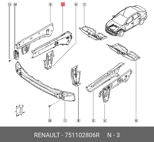 лонжерон пер. прав.!\ Renault 751102806R