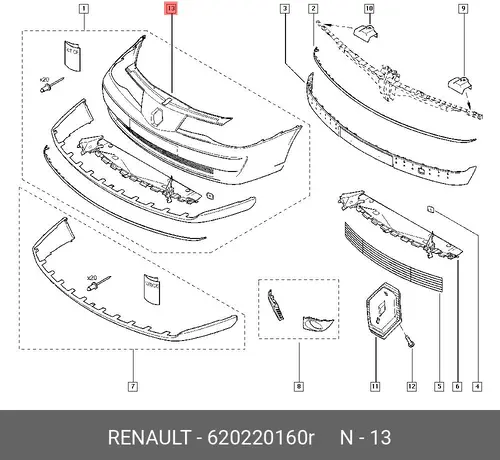  КОМПЛ БАМПЕРА ПЕР RENAULT 620220160R
