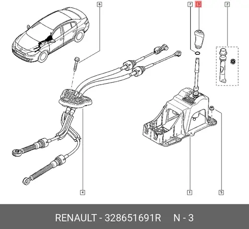 POMMEAU LEVIER VITESSE 328651691R RENAULT