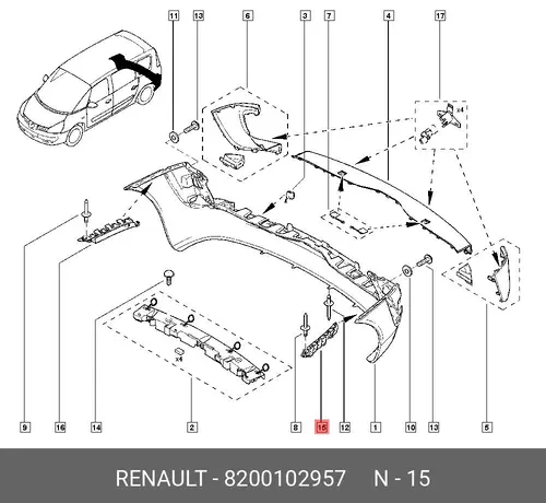 КРОНШТЕЙН ЛЕВЫЙ ЗАДНЕГО БАМПЕРА 8200102957 RENAULT