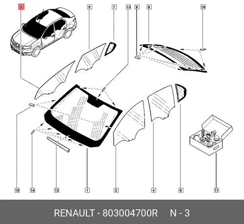  СТЕКЛО ДВ. ПЕР. ПРАВ. LOGAN 2 ( ТОН.) 803004700R RENAULT