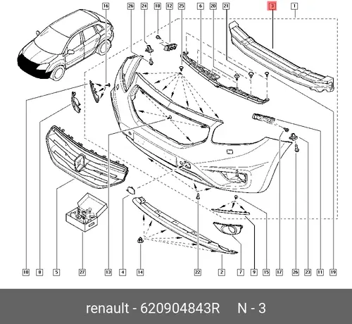 абсорбер бампера!\ Renault 620904843R