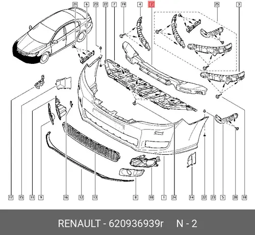 Абсорбер-усилитель бампера RENAULT 620936939R