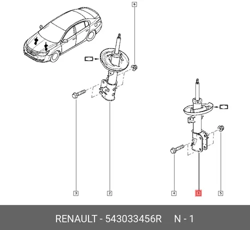 СТОЙКА АМОРТИЗ. ЛЕВ. ПЕР. ЛАТИТЮД 543033456R RENAULT