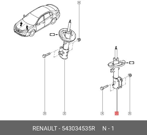 АМОРТИЗАТОР ПЕР. ЛЕВЫЙ (МЕТ) 543034535R RENAULT