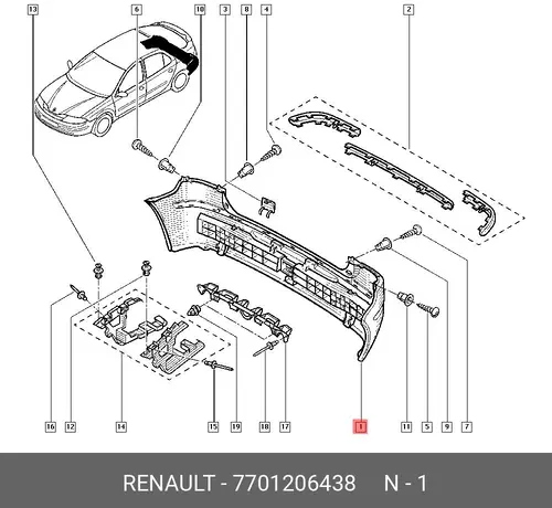 Бампер зад. Laguna-2 7701206438 RENAULT