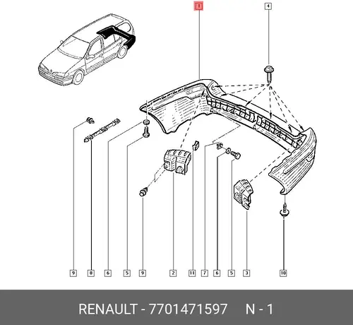 БАМПЕР ЗАД (ПЛАС) 7701471597 RENAULT