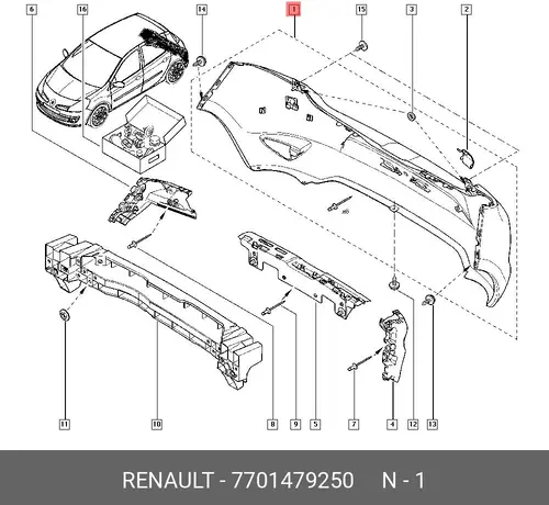 Бампер зад. RENAULT Clio III 7701479250