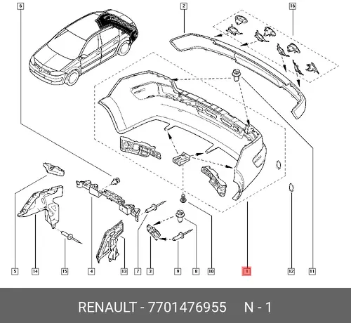 БАМПЕР ЗАД. МЕГАН-2 SED 7701476955 RENAULT