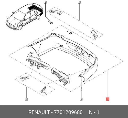 БАМПЕР ЗАДНИЙ (ПЛАС) 7701209680 RENAULT