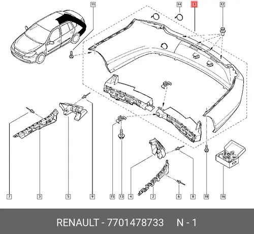  БАМПЕР ЗАД. СИМВОЛ 7701478733 RENAULT