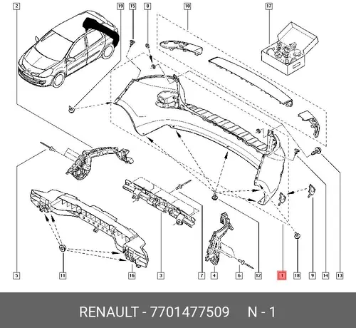 БАМПЕР ЗАДНИЙ (ПЛАС) 7701477509 RENAULT