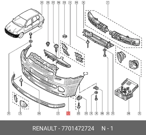  БАМПЕР ПЕР (ПЛАС) 7701472724 RENAULT