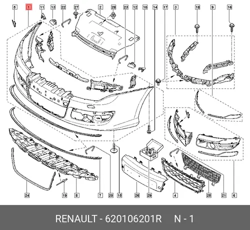 620106201R БАМПЕР ПЕР. (ПЛАС) RENAULT