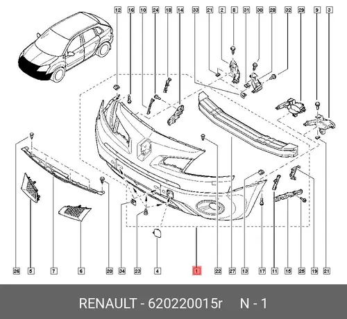  БАМПЕР ПЕРЕДНИЙ 620220015R RENAULT