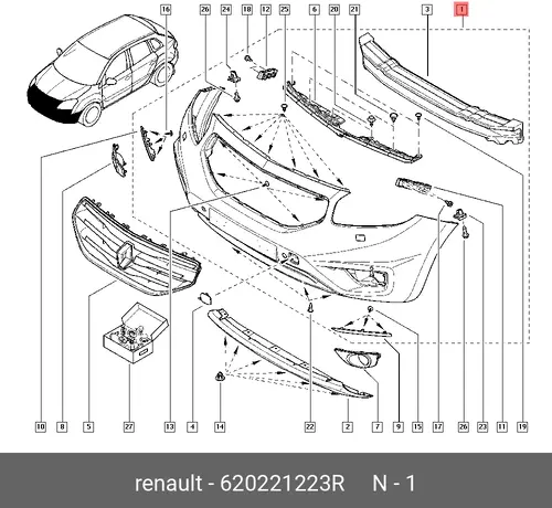  БАМПЕР ПЕР. КОЛЕОС 620221223R RENAULT