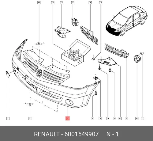 бампер передний!\ Renault Logan 04> 6001549907