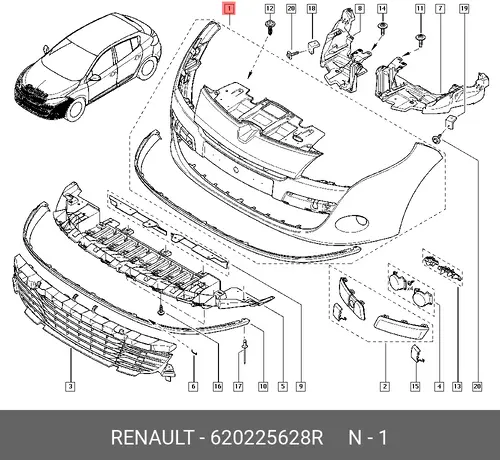  БАМПЕР ПЕР. MEG III HB 620225628R RENAULT