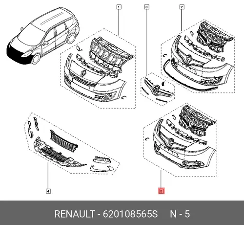 Бампер перед. RENAULT Scenic III 6201085 620108565S