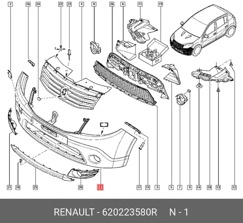 бампер передний! без птф\ Renault Logan 04> 620223580R