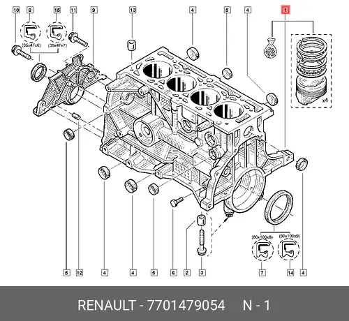 блок цилиндров двигателя!\ Renault 7701479054