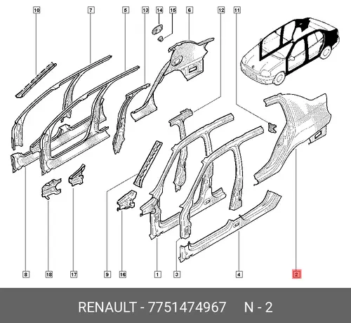 БОКОВИНА КУЗОВА ЛЕВ 7751474967 RENAULT