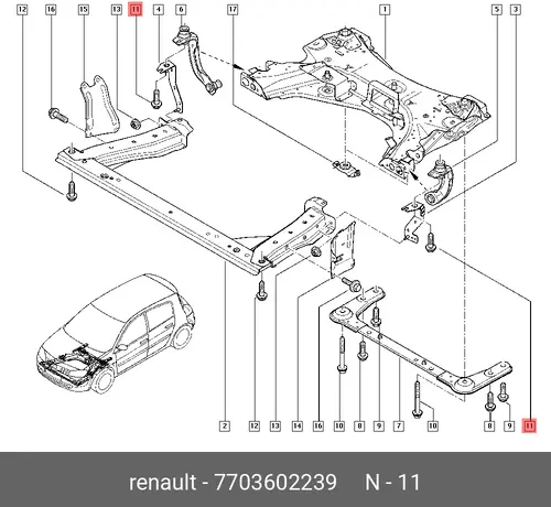  БОЛТ РАМЫ ДВИГ. LM1B 7703602239 RENAULT