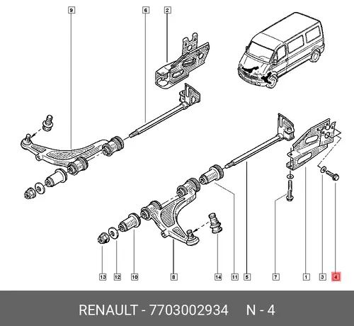  БОЛТ ПОДРАМНИКА, 7703002934 RENAULT