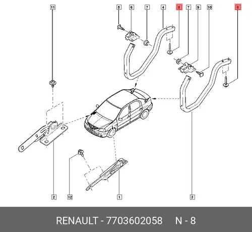  Болт М6 креп. петли кр. баг. LOGAN 7703602058 RENAULT