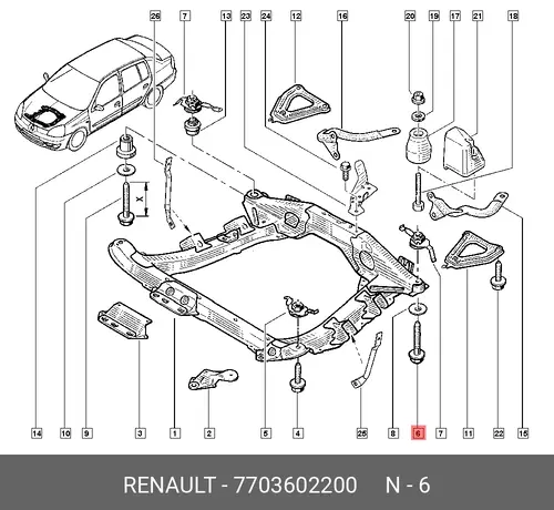 БОЛТ КРЕПЛ. ПОДРАМНИКА СИМВ. 7703602200 RENAULT