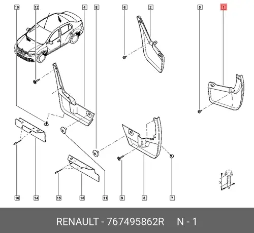 БРЫЗГОВИК ЗАД. ЛЕВ.LOGAN 2 767495862R RENAULT