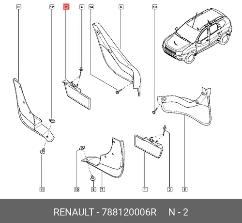 БРЫЗГОВИК ЗАДНИЙ ПРАВЫЙ 788120006R RENAULT